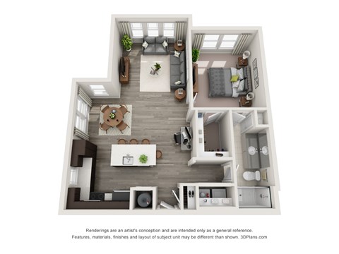 Floor plan for 1 bed, 1 bath, 928 sqft